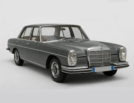 Arabergrauer Mercedes-Benz W108 von 1966 als Hochzeitsauto mit Chauffeur in Osnabrück